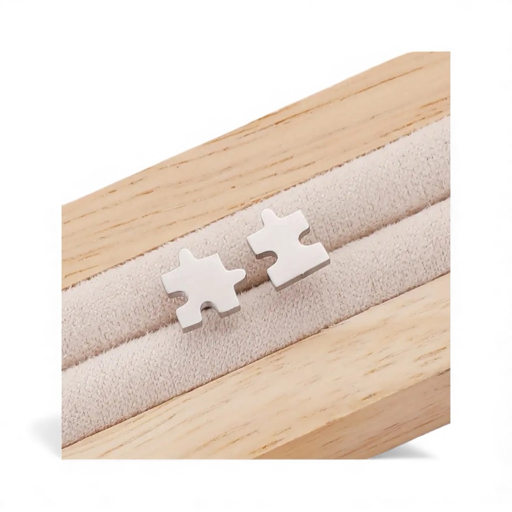 Silver Stainless Steel Puzzle Piece Earrings